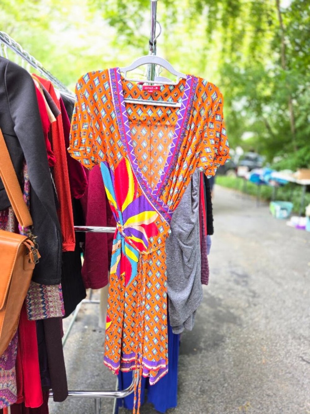 Current Air Orange Mixed Print Wrap Dress Size L